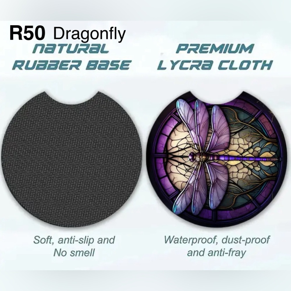 R50 - Dragonfly Car Cup Holder Coasters, Set of 2